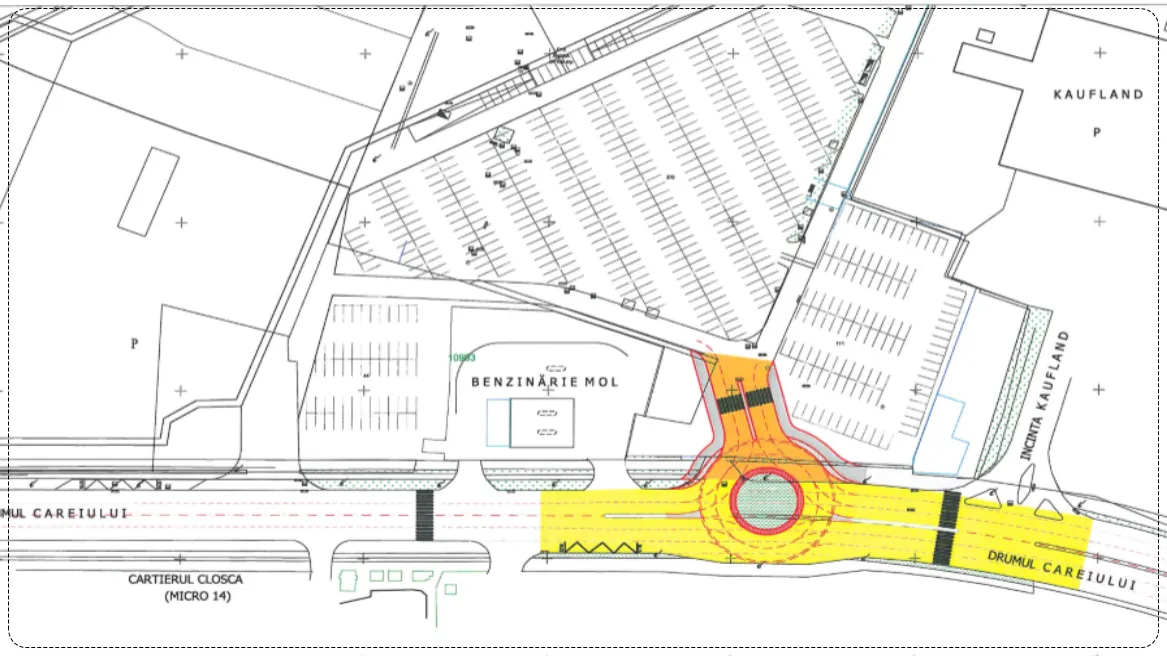 Sens giratoriu la intrarea în viitorul mall, Shopping City Satu Mare