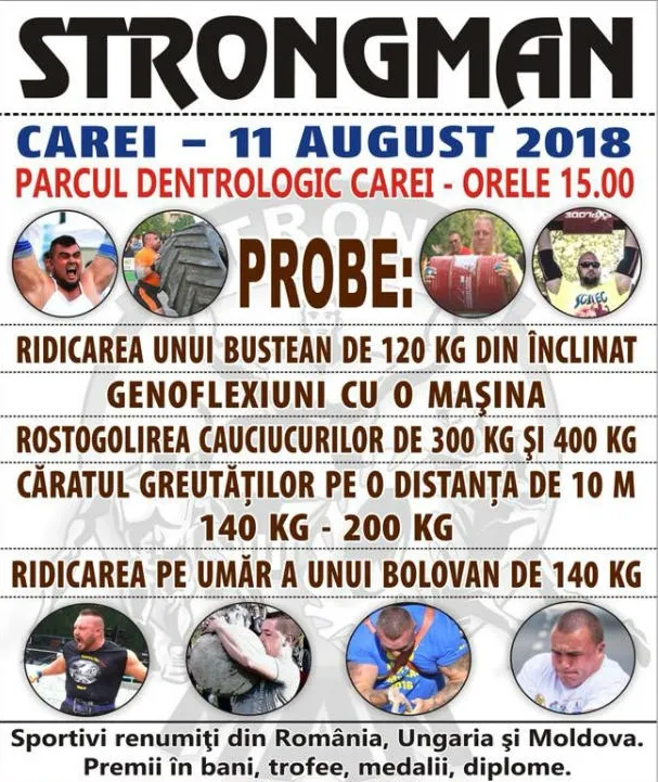 Sportivi din trei ţări se vor întrece la Strong Man Carei 2018
