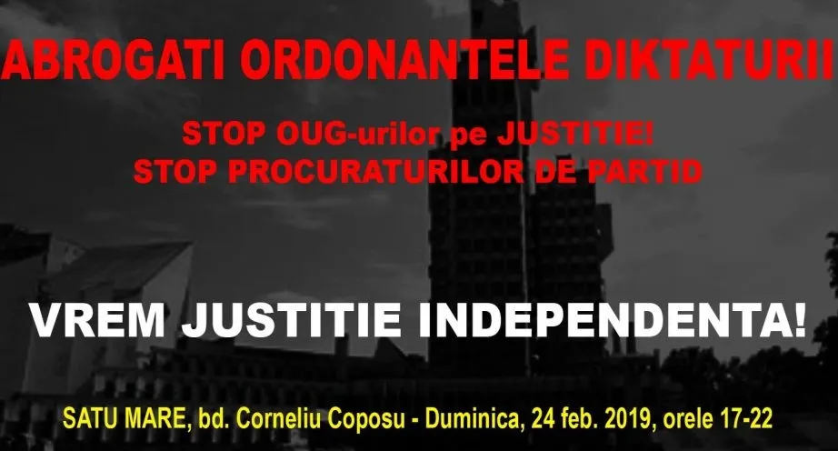 Protest anunțat pentru duminică, la Satu Mare: ”Abrogați Ordonanțele Dictaturii!”