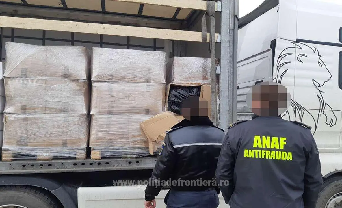 O tonă de tutun, ascunsă printre cutii cu detergenți lichizi, confiscată la Frontiera Petea