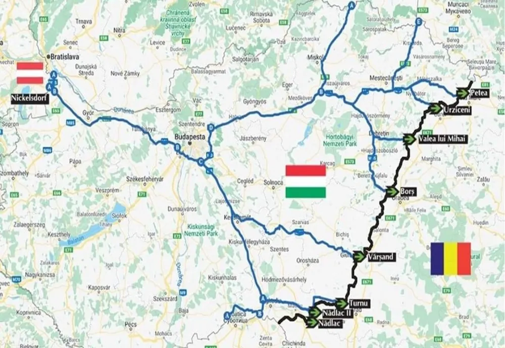 Hartă cu itinerariul de deplasare spre punctele de frontieră deschise la graniţa româno-ungară