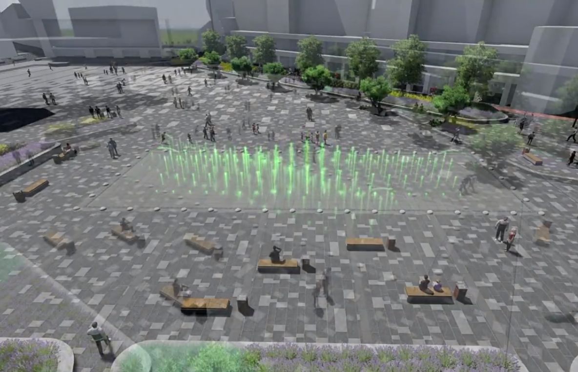 Fântână arteziană în culori multiple în Piața 25 Octombrie din Satu Mare