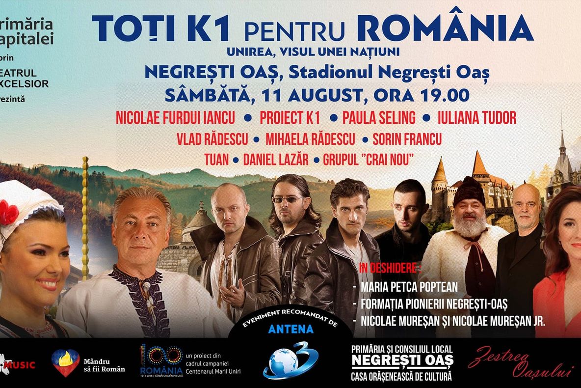Spectacolul dedicat Centenarului, ”Toți K1 pentru România – Unirea, Visul unei Națiuni”, ajunge sâmbătă la Negrești-Oaș