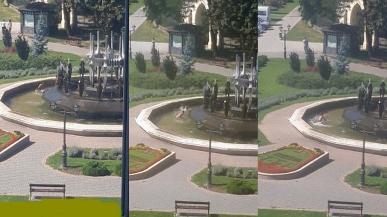 Fântâna arteziană din centrul Careiului, loc de scăldat pentru copii