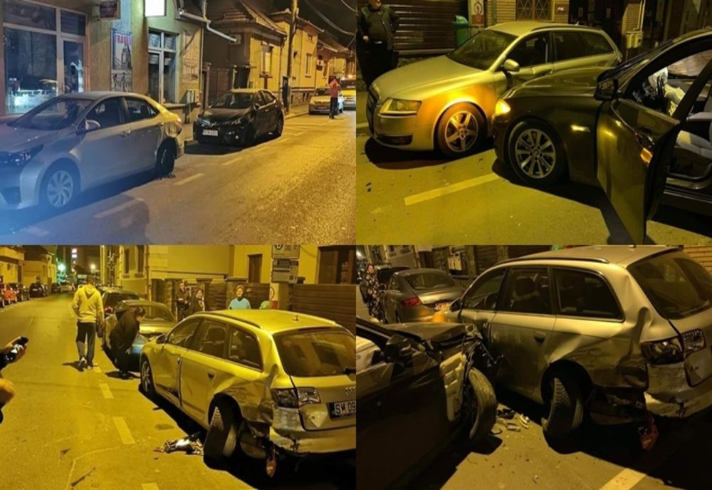 Șapte mașini avariate de un tânăr băut