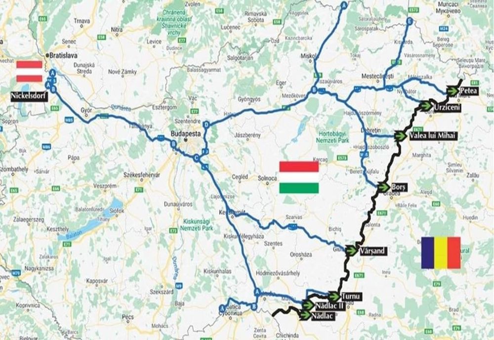 Hartă cu itinerariul de deplasare spre punctele de frontieră deschise la graniţa româno-ungară