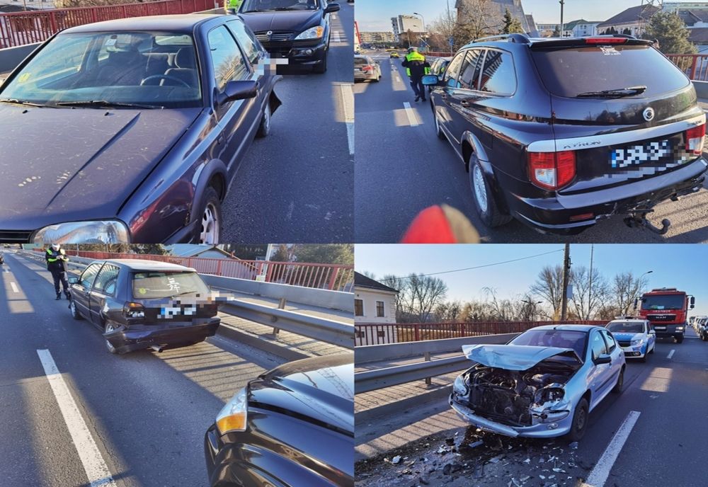 Carambol pe Podul Golescu din Satu Mare, pe fondul nepăstrării distanței regulamentare în trafic