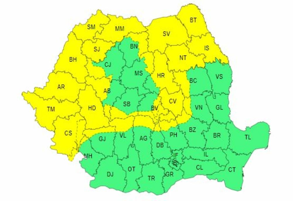 COD GALBEN DE INSTABILITATE ATMOSFERICĂ ÎN APROAPE JUMĂTATE DIN ŢARĂ, PÂNĂ JOI DIMINEAŢA