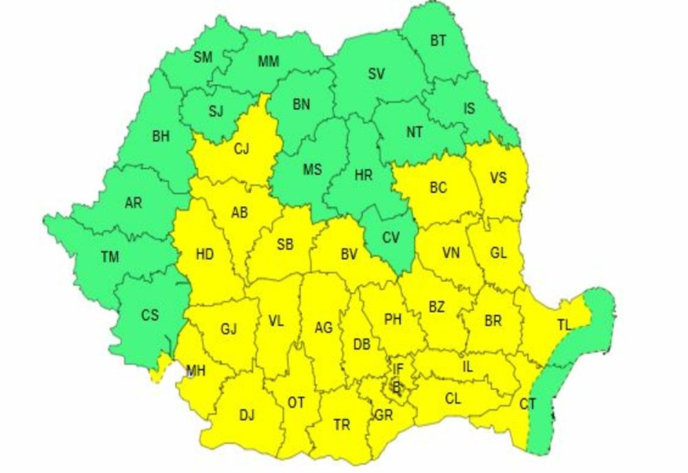 COD GALBEN DE VREME INSTABILĂ ÎN MAJORITATEA REGIUNILOR