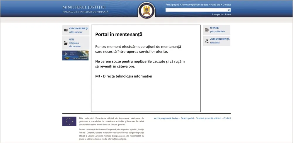 Batjocură pe bani publici: portalul instanţelor de judecată, picat de două zile!
