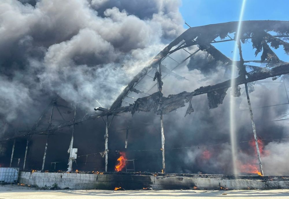 VIDEO/FOTO - Incendiu violent în Beltiug, la niște hale de creșterea creveților