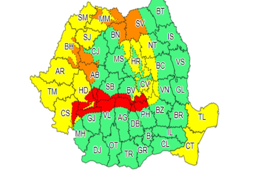 ANM a emis trei coduri de avertizare de vremea rea pentru mai multe județe din țară! Câte zile durează